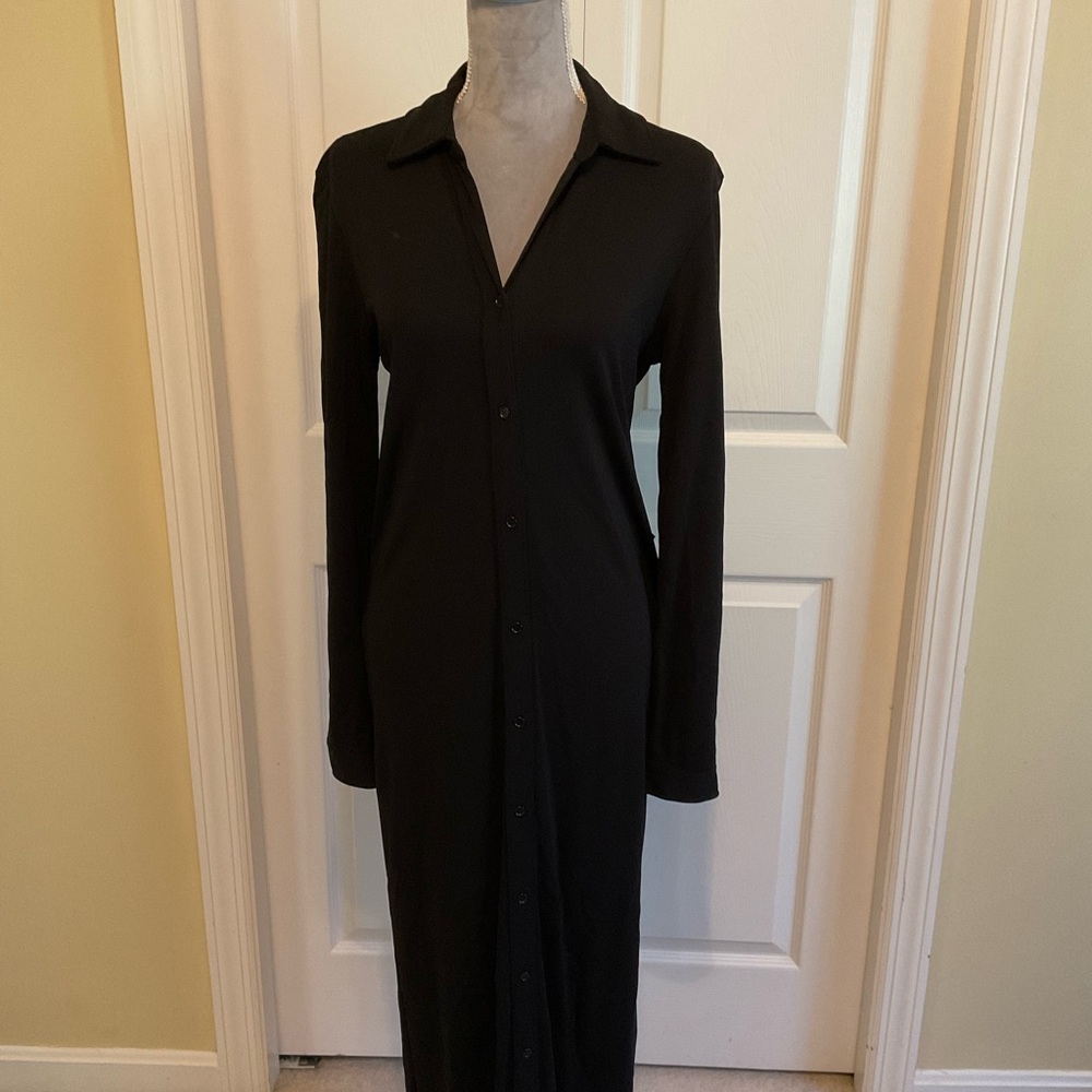 Ann Taylor Elegant Black Maxi Button Down Dress
